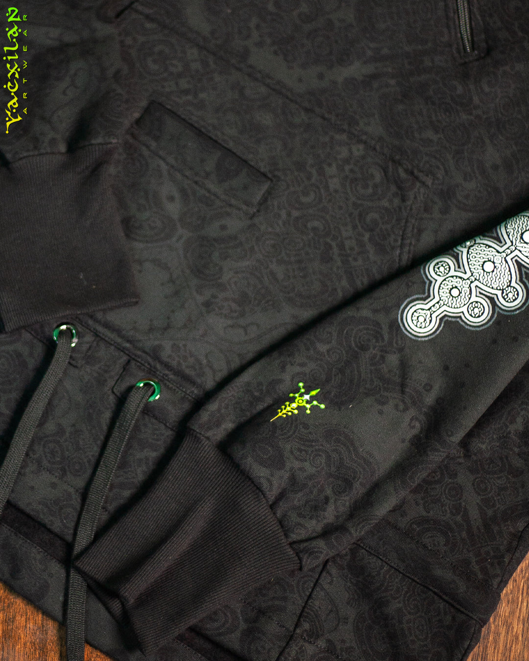 Hoodie Men Pullover / Cotton Fleece - MAYAN CODEX GALACTIK SPINE